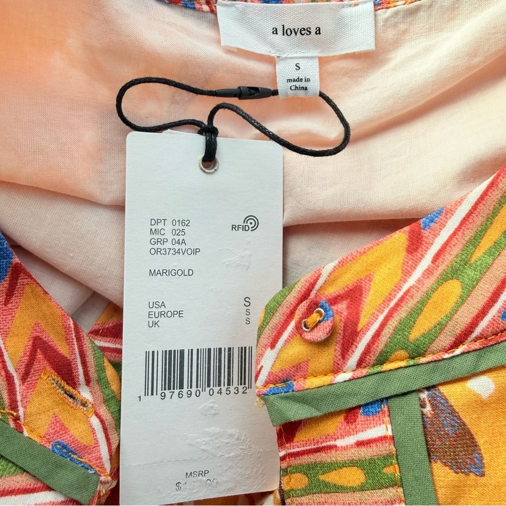 A Loves A Border Print Mandarin Collar Long Sleeve Button Front/Tie Maxi Dress - Picture 11 of 12